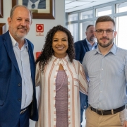 Com Gabriela Cruz, diretora do Departamento de Políticas Socioeducativas, e Cesar Kurtz, secretário-adjunto da SSPS